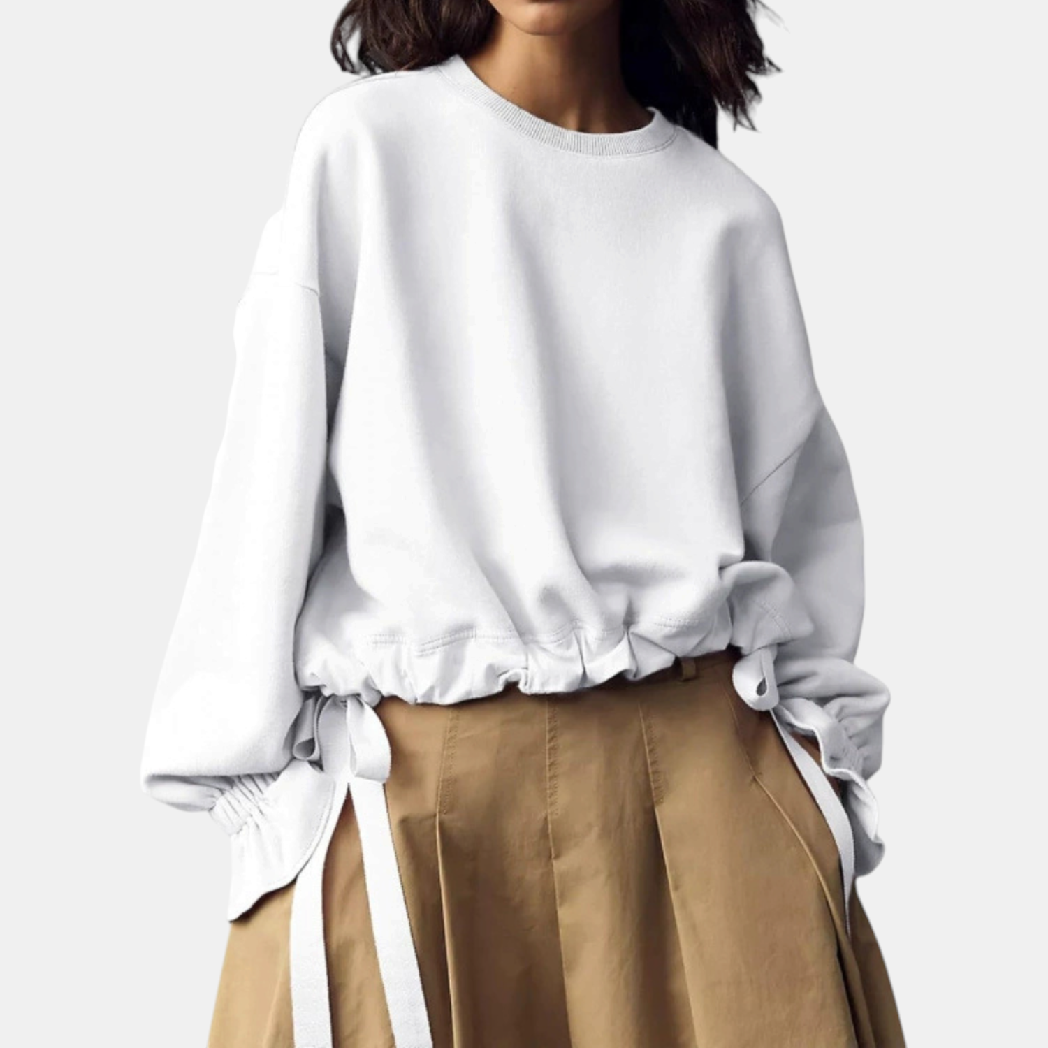 Women's Drawstring Hem Ruffle Cuff Loose Casual Sweatshirt