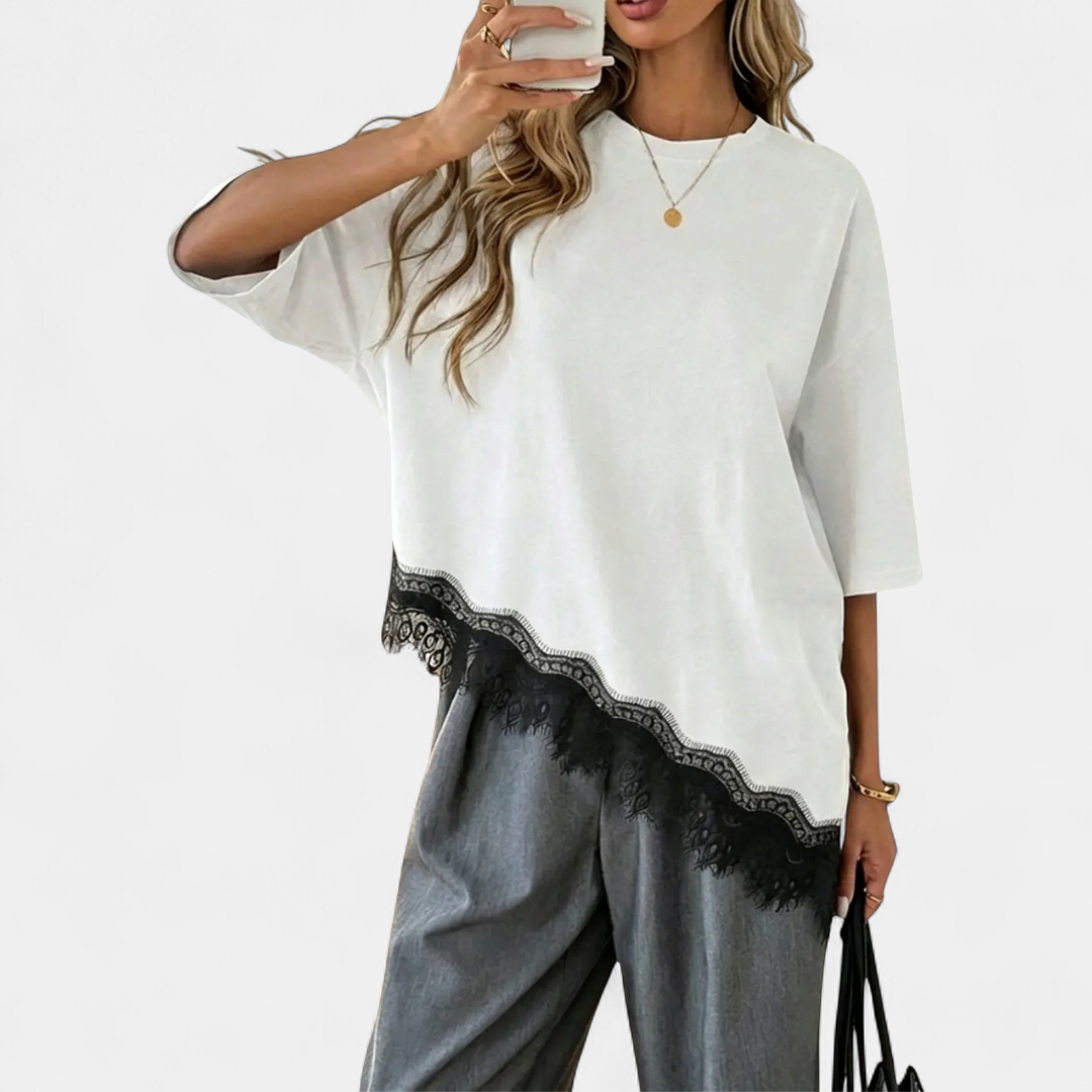 HADRIA™ – Relaxed Lace Hem Casual Top