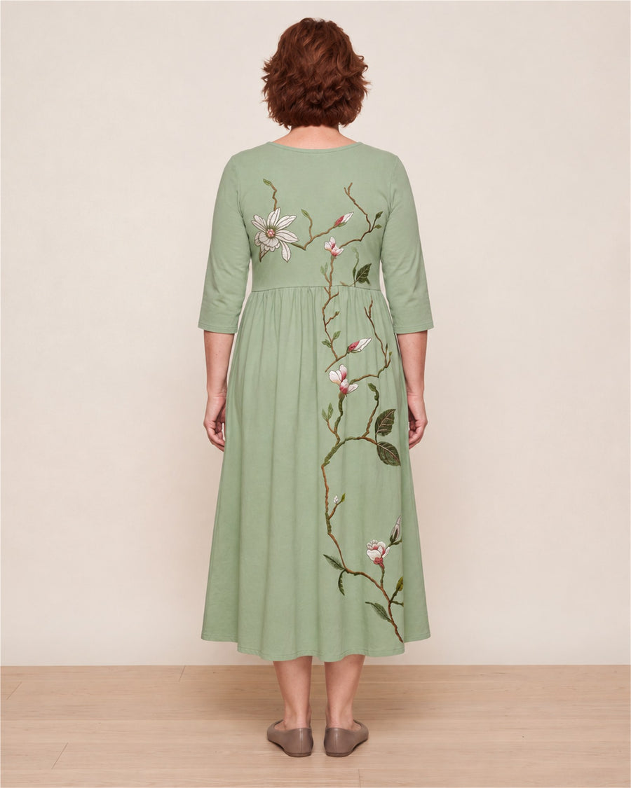 Willow Bloom Sage Midi Dress – back view