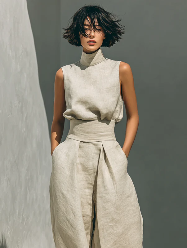 Evanna™ High-Neck Cotton Trouser Set