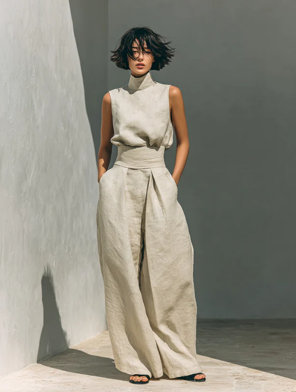 Evanna™ High-Neck Cotton Trouser Set