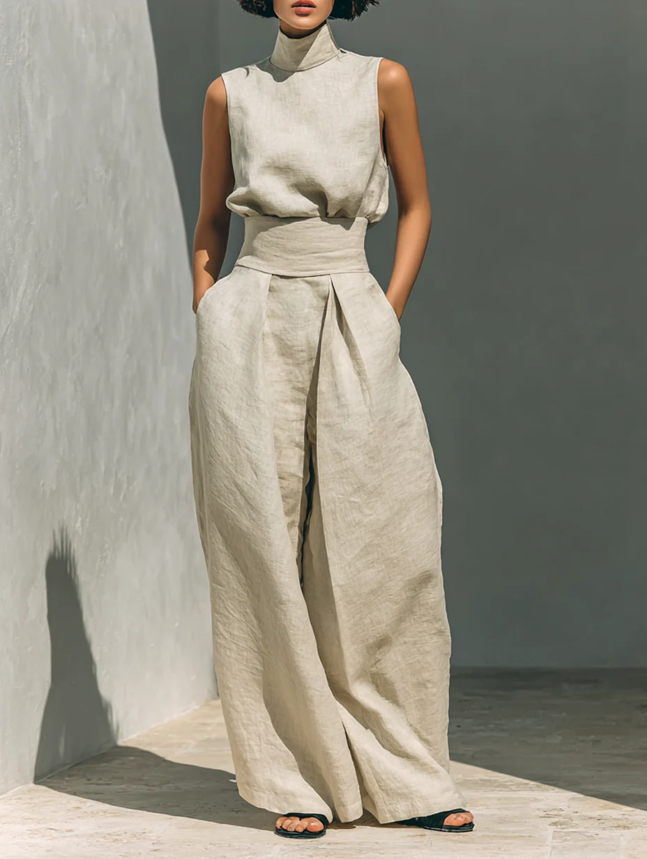 Evanna™ High-Neck Cotton Trouser Set