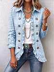 Charlene™ - Ruffled Gingham Button-Up Jacket